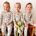 Christmas Prasinous Color Cute Cartoon Figure & Deer Two-Piece Bamboo Viscose Pajama Set