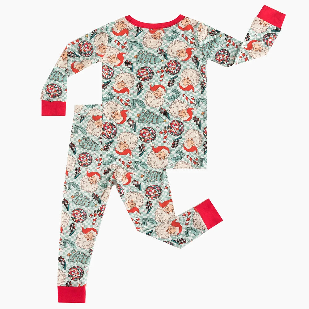 Christmas Santa Claus Plaid Bamboo Long Sleeve Pajama Set
