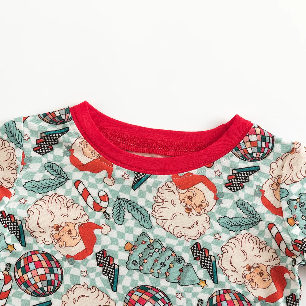 Christmas Santa Claus Plaid Bamboo Long Sleeve Pajama Set