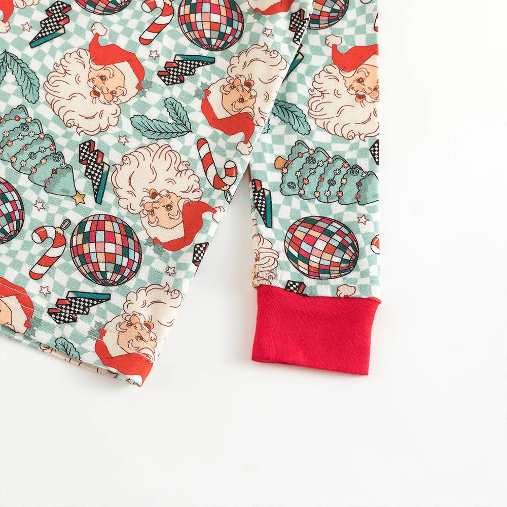 Christmas Santa Claus Plaid Bamboo Long Sleeve Pajama Set