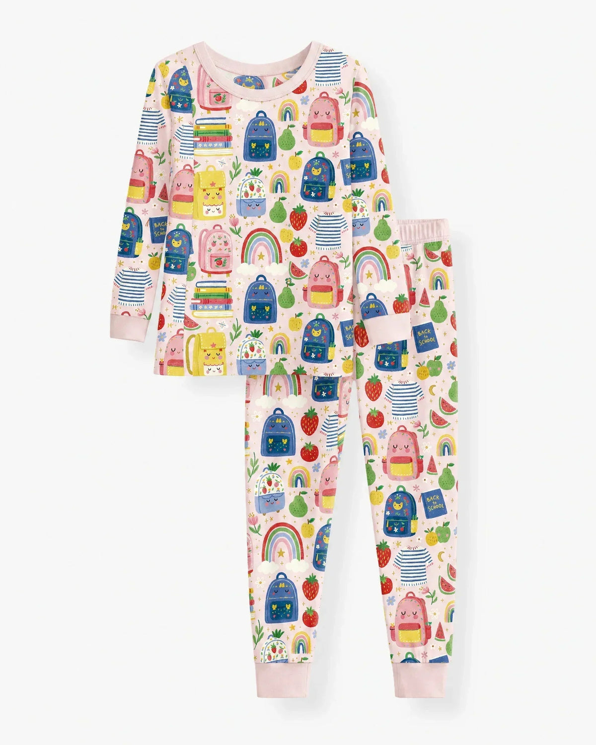 Sweet Rainbow School Adventure Bamboo Two Piece Long Sleeve Pajama Set