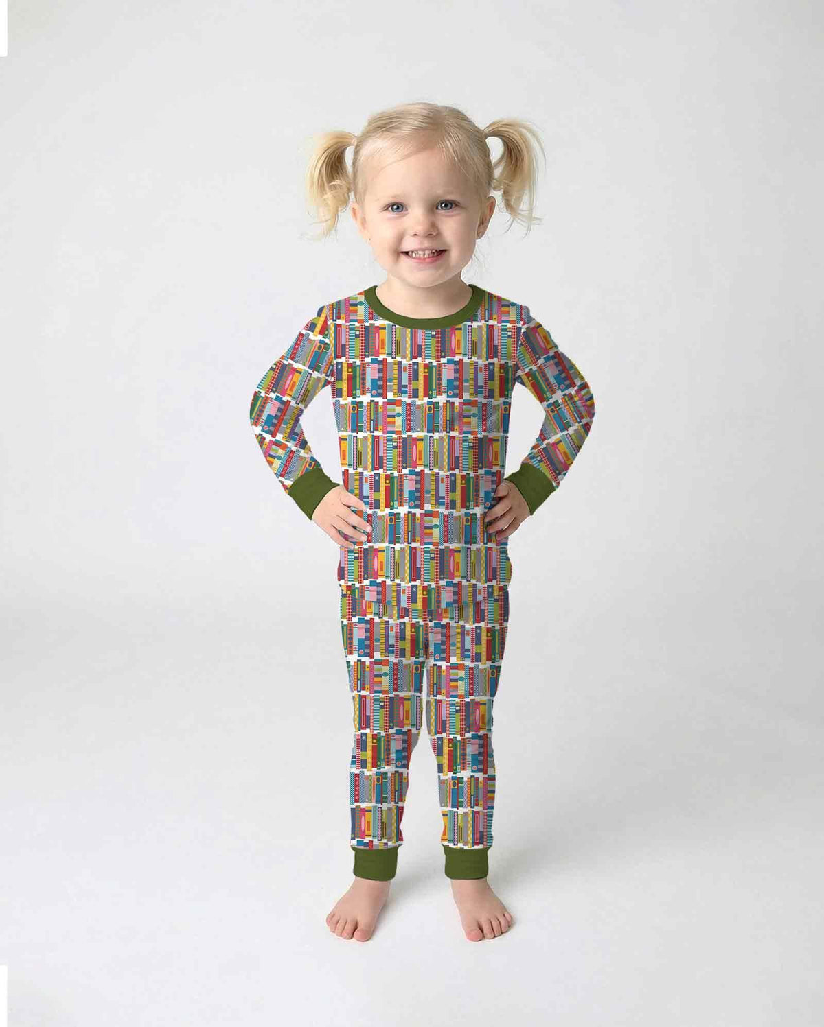Rainbow Bookshelf Bamboo Two Piece Long Sleeve Pajama Set