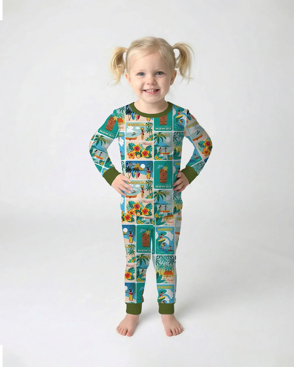 Aloha Postcard Paradise Bamboo Two Piece Long Sleeve Pajama Set
