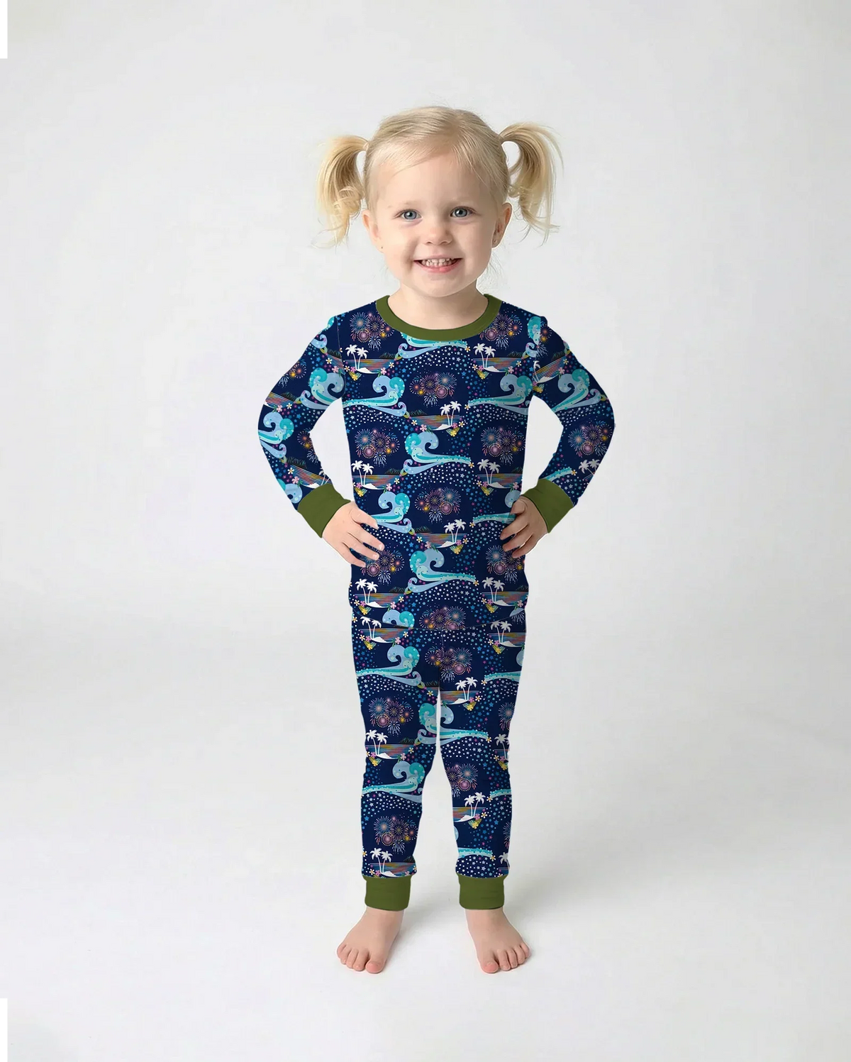 Starlit Surf Celebration Bamboo Two Piece Long Sleeve Pajama Set