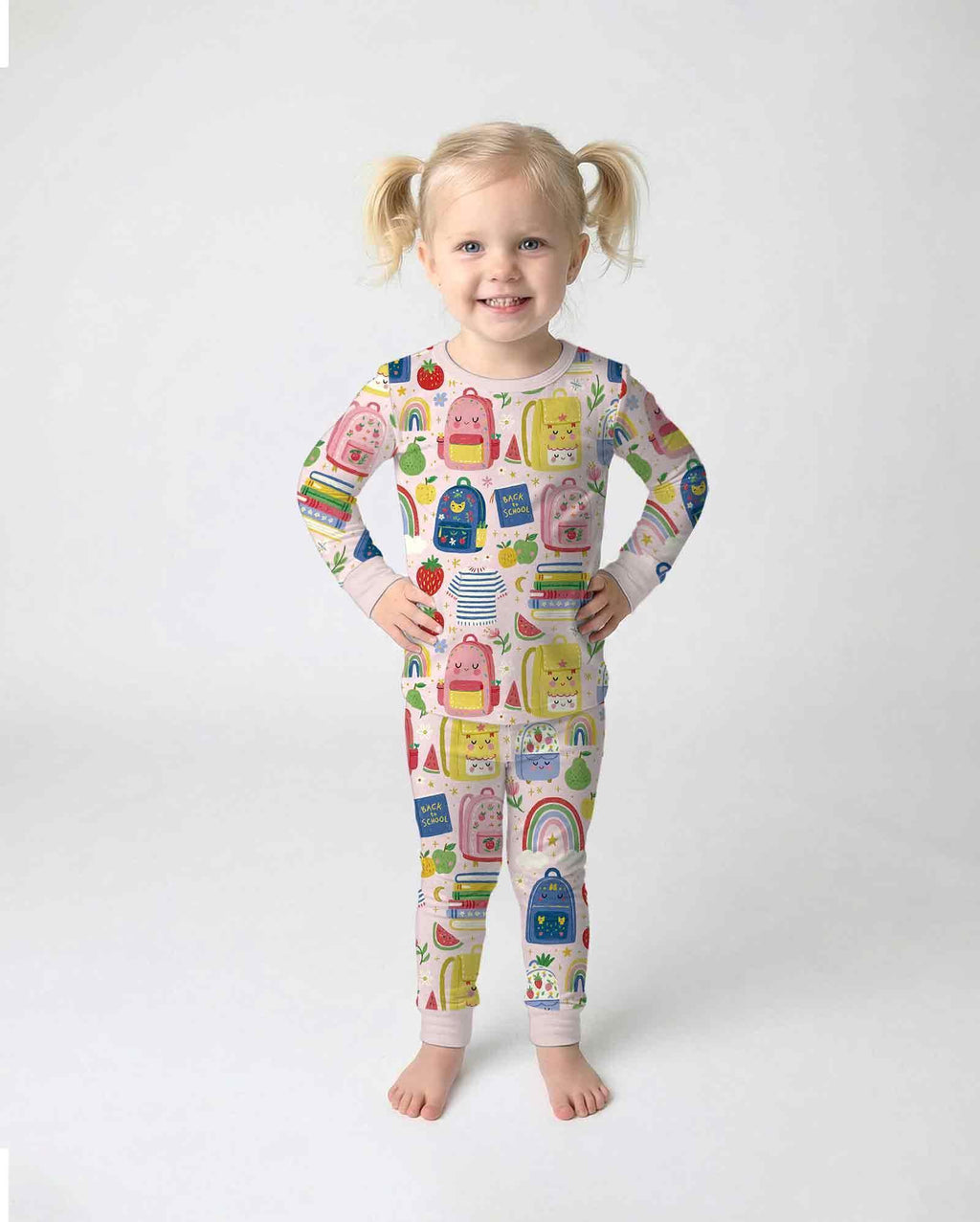 Sweet Rainbow School Adventure Bamboo Two Piece Long Sleeve Pajama Set