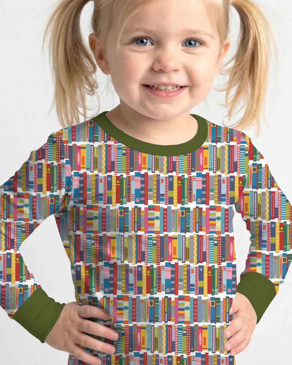 Rainbow Bookshelf Bamboo Two Piece Long Sleeve Pajama Set