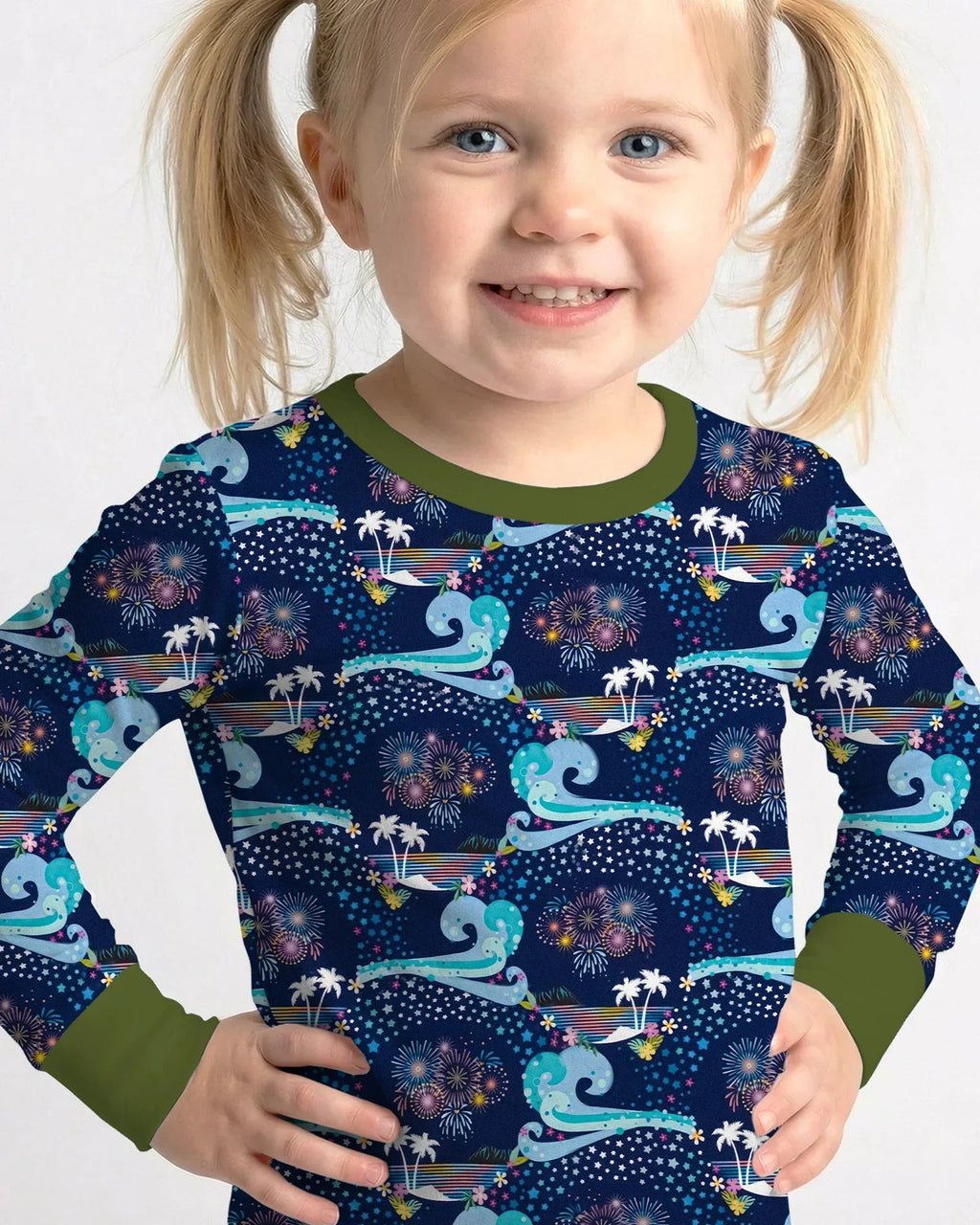 Starlit Surf Celebration Bamboo Two Piece Long Sleeve Pajama Set