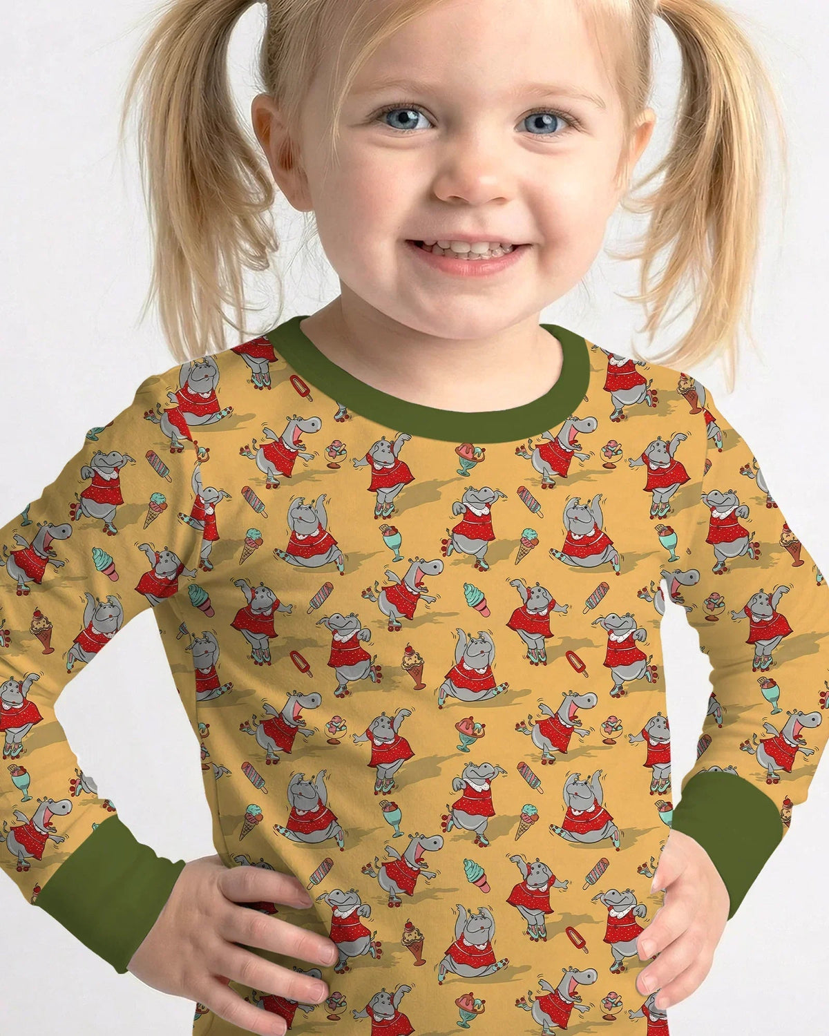Dancing Hippo Treats Bamboo Two Piece Long Sleeve Pajama Set