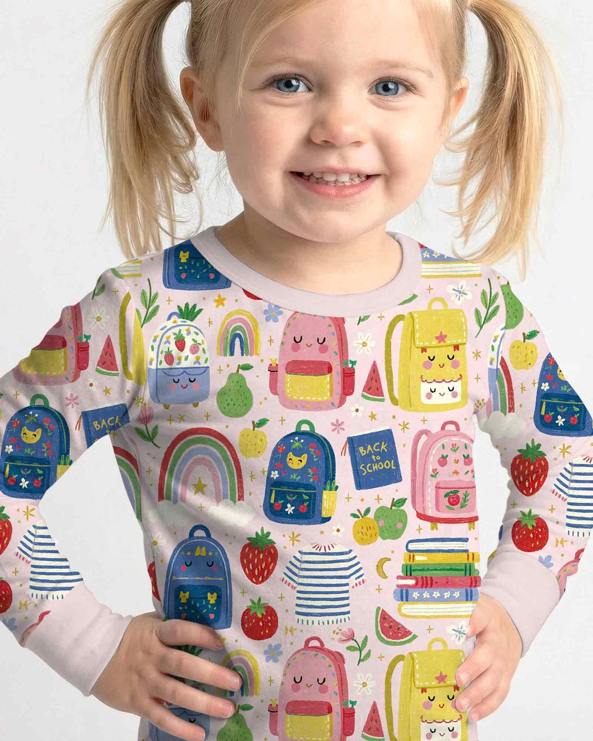 Sweet Rainbow School Adventure Bamboo Two Piece Long Sleeve Pajama Set