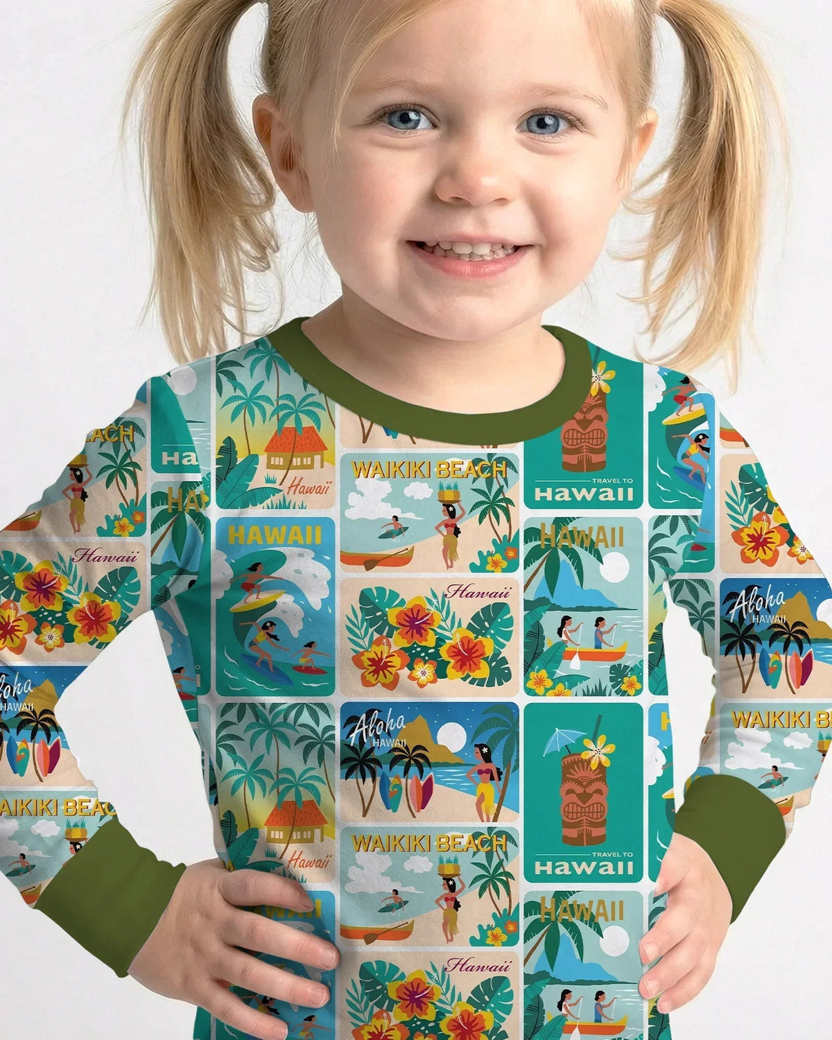 Aloha Postcard Paradise Bamboo Two Piece Long Sleeve Pajama Set