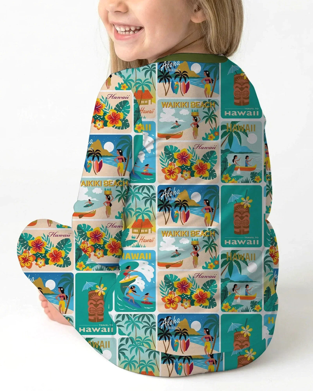 Aloha Postcard Paradise Bamboo Two Piece Long Sleeve Pajama Set