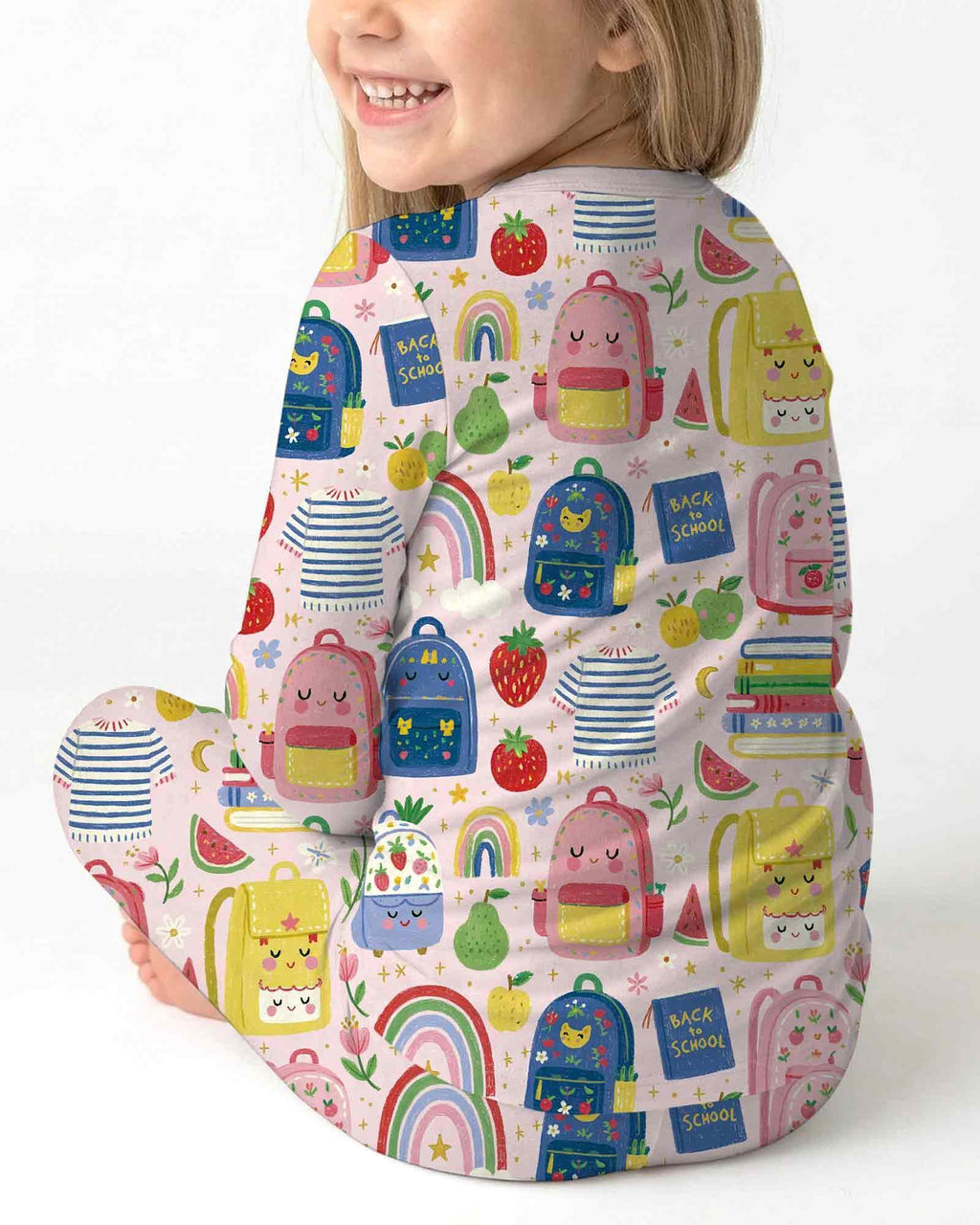 Sweet Rainbow School Adventure Bamboo Two Piece Long Sleeve Pajama Set
