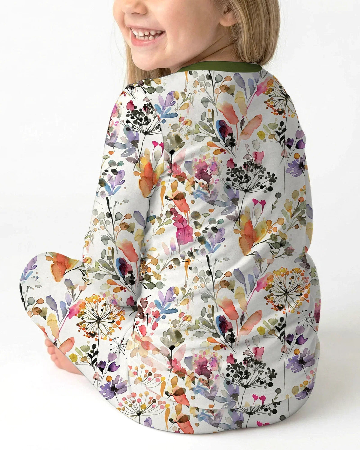 Wildflower Watercolor Garden Bamboo Two Piece Long Sleeve Pajama Set