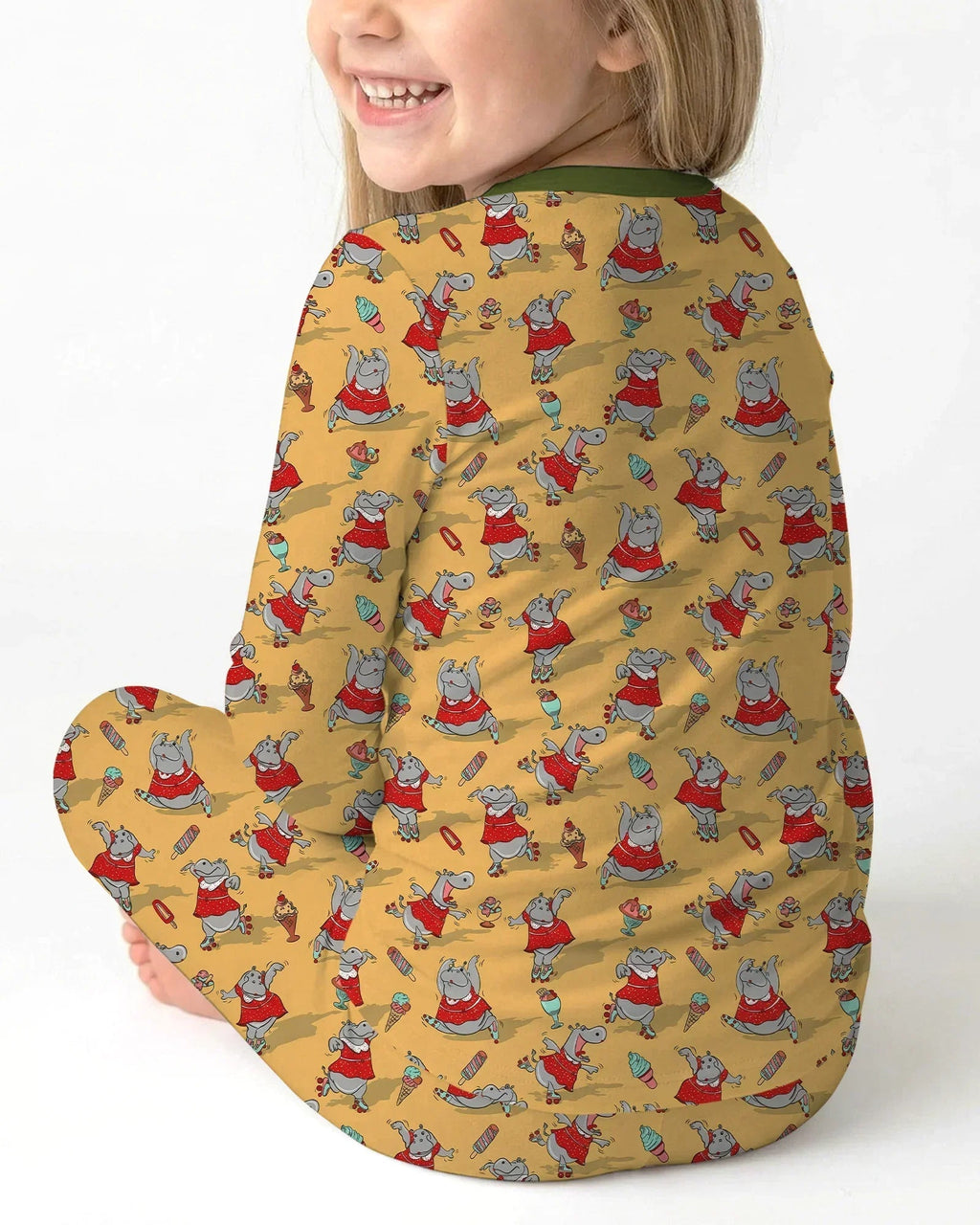 Dancing Hippo Treats Bamboo Two Piece Long Sleeve Pajama Set