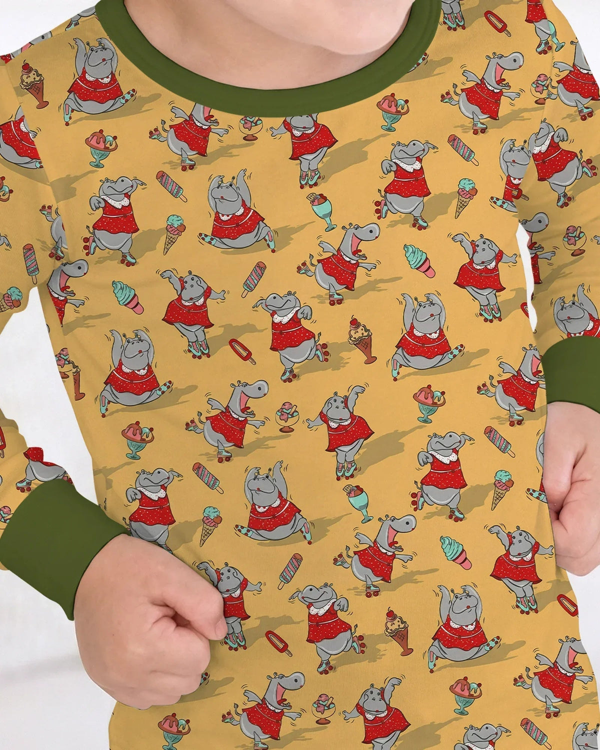 Dancing Hippo Treats Bamboo Two Piece Long Sleeve Pajama Set