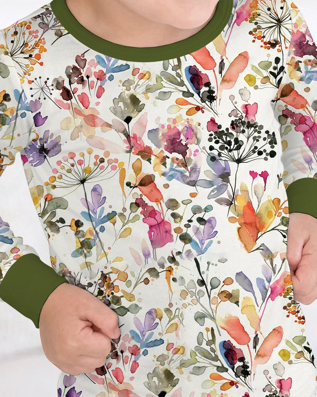 Wildflower Watercolor Garden Bamboo Two Piece Long Sleeve Pajama Set