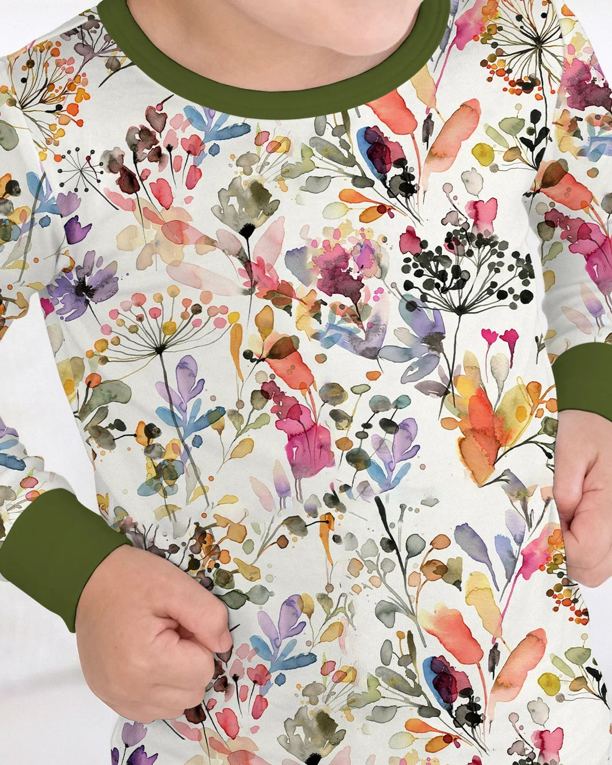 Wildflower Watercolor Garden Bamboo Two Piece Long Sleeve Pajama Set