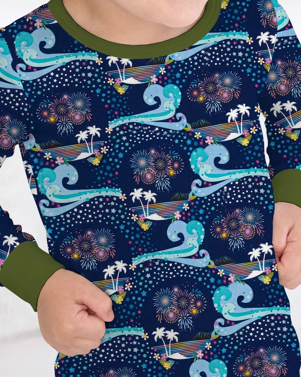 Starlit Surf Celebration Bamboo Two Piece Long Sleeve Pajama Set