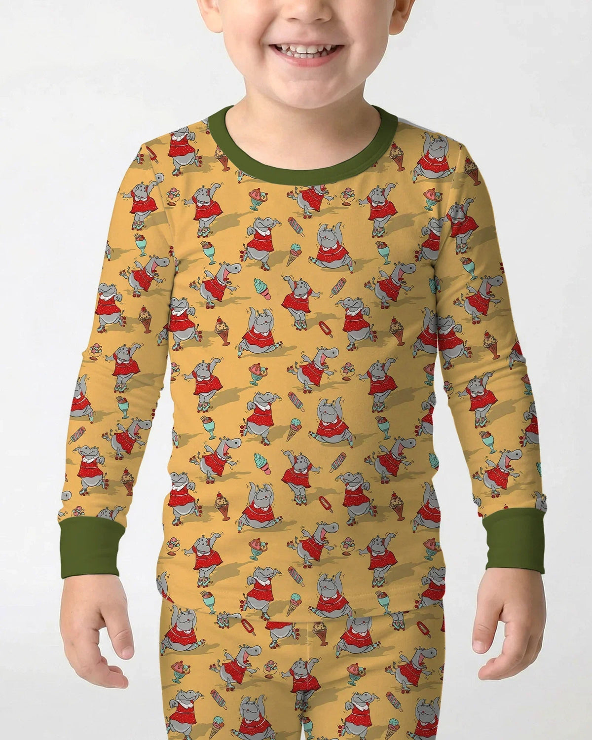 Dancing Hippo Treats Bamboo Two Piece Long Sleeve Pajama Set