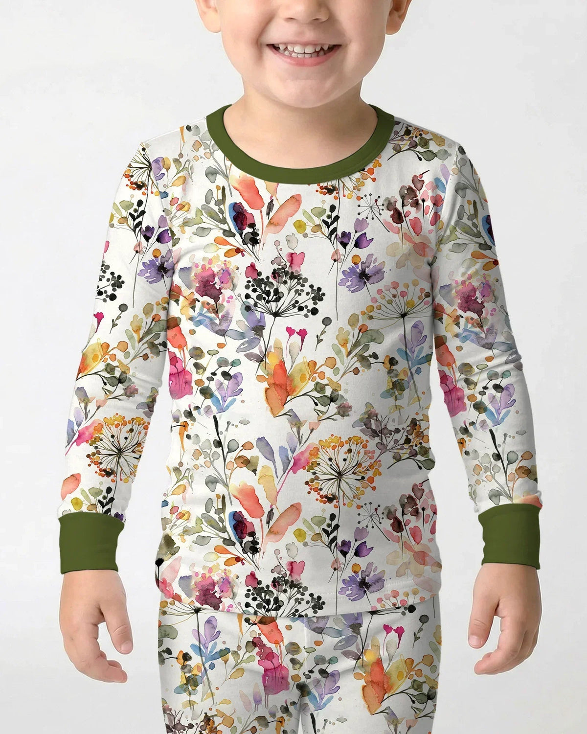 Wildflower Watercolor Garden Bamboo Two Piece Long Sleeve Pajama Set