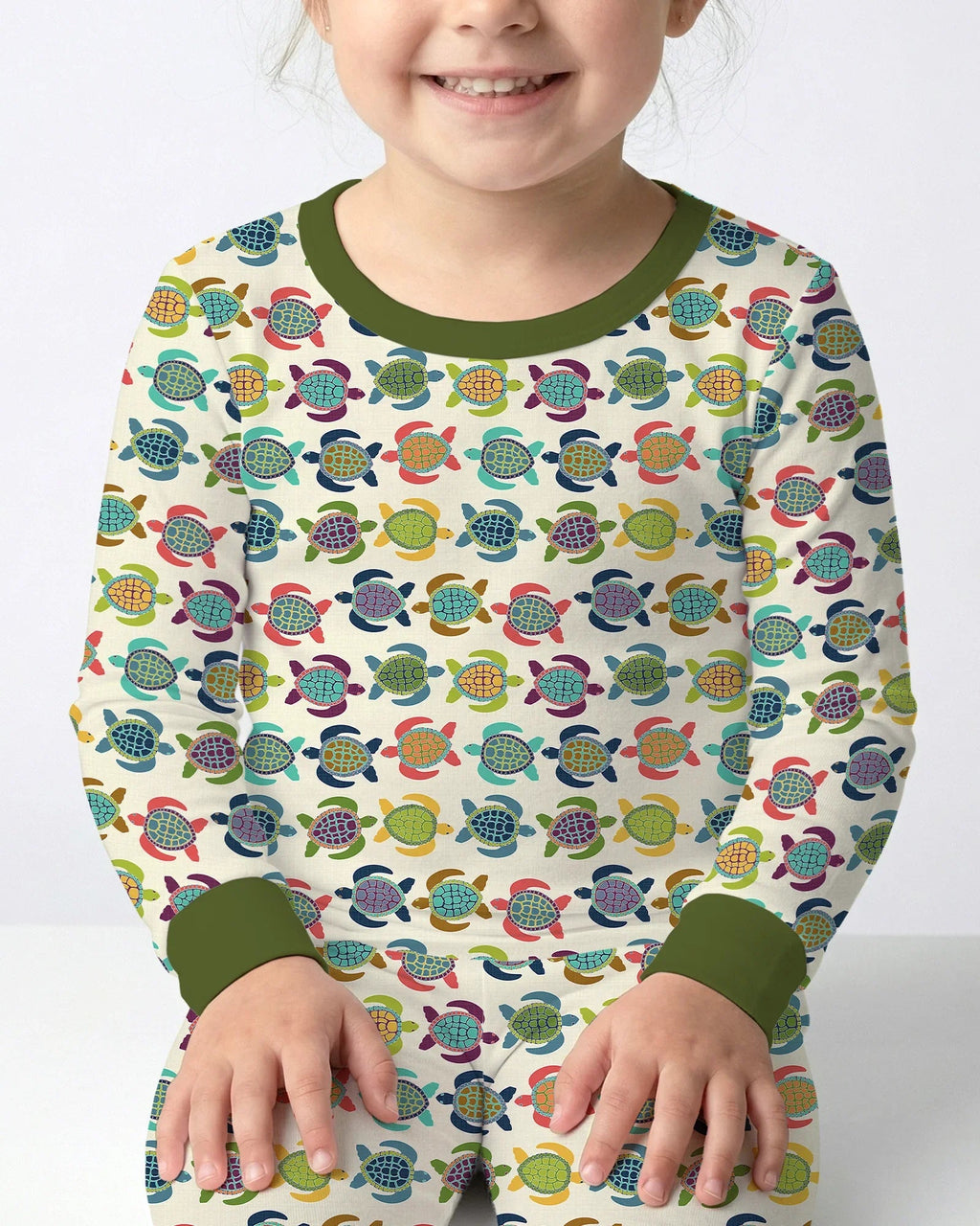 Happy Turtle Parade Bamboo Two Piece Long Sleeve Pajama Set