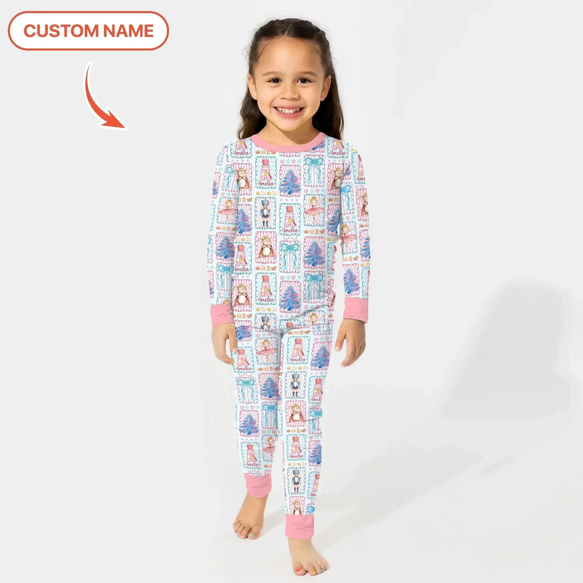 Custom Name Nutcracker Wonderland Bamboo Two Piece Long Sleeve Pajama Set
