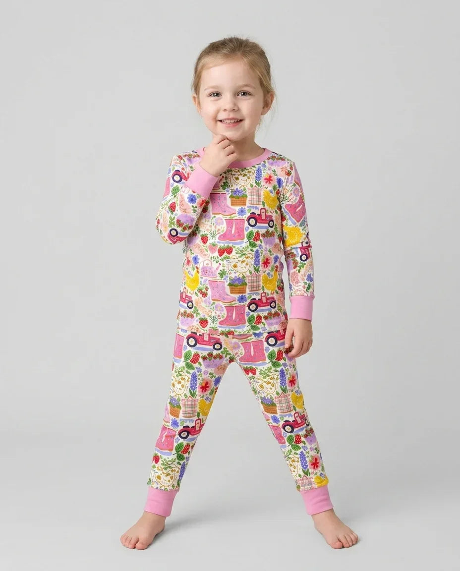Farm Life Mommy & Me Matching Bamboo Two Piece Long Sleeve Pajama Set