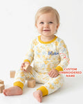 Custom Name Embroidered Floral Bamboo Two Piece Long Sleeve Pajama Set