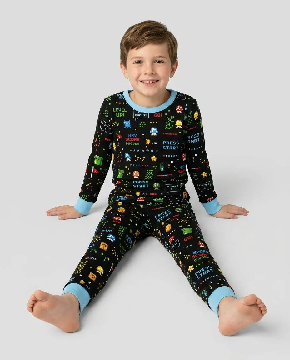 Pixel Game Lover Matching Bamboo Two Piece Long Sleeve Pajama Set