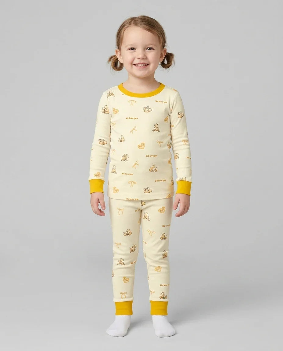 Sweat Yellow Mama Bear Two Piece Long Sleeve Pajama Set