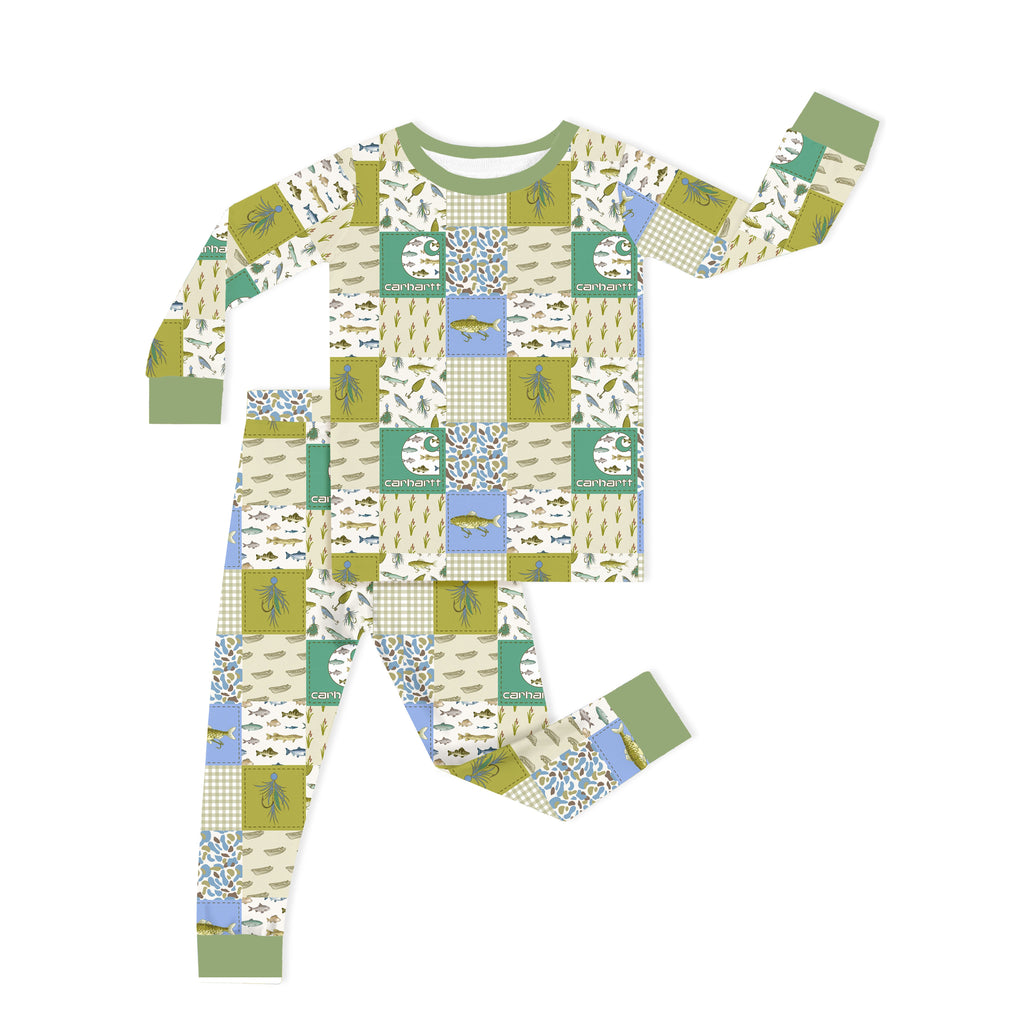 Outdoor Fishing Western Patchwork Kids Two-Piece Pajama Set
