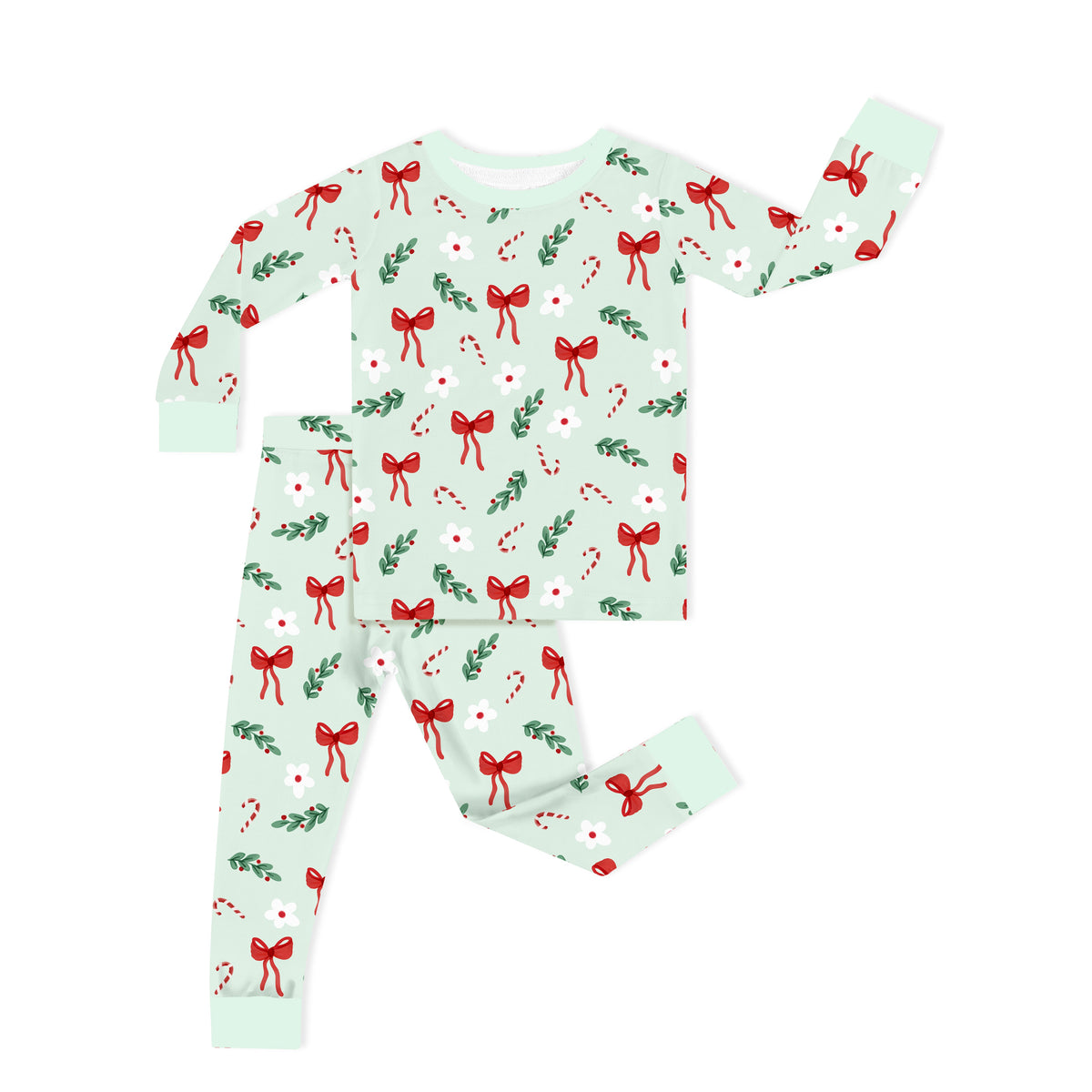 Christmas Bows and Candy Cane Garden Kids Bamboo Two-Piece Pajama Set