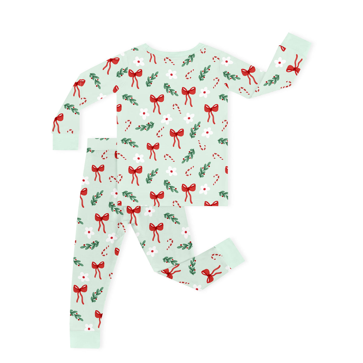 Christmas Bows and Candy Cane Garden Kids Bamboo Two-Piece Pajama Set