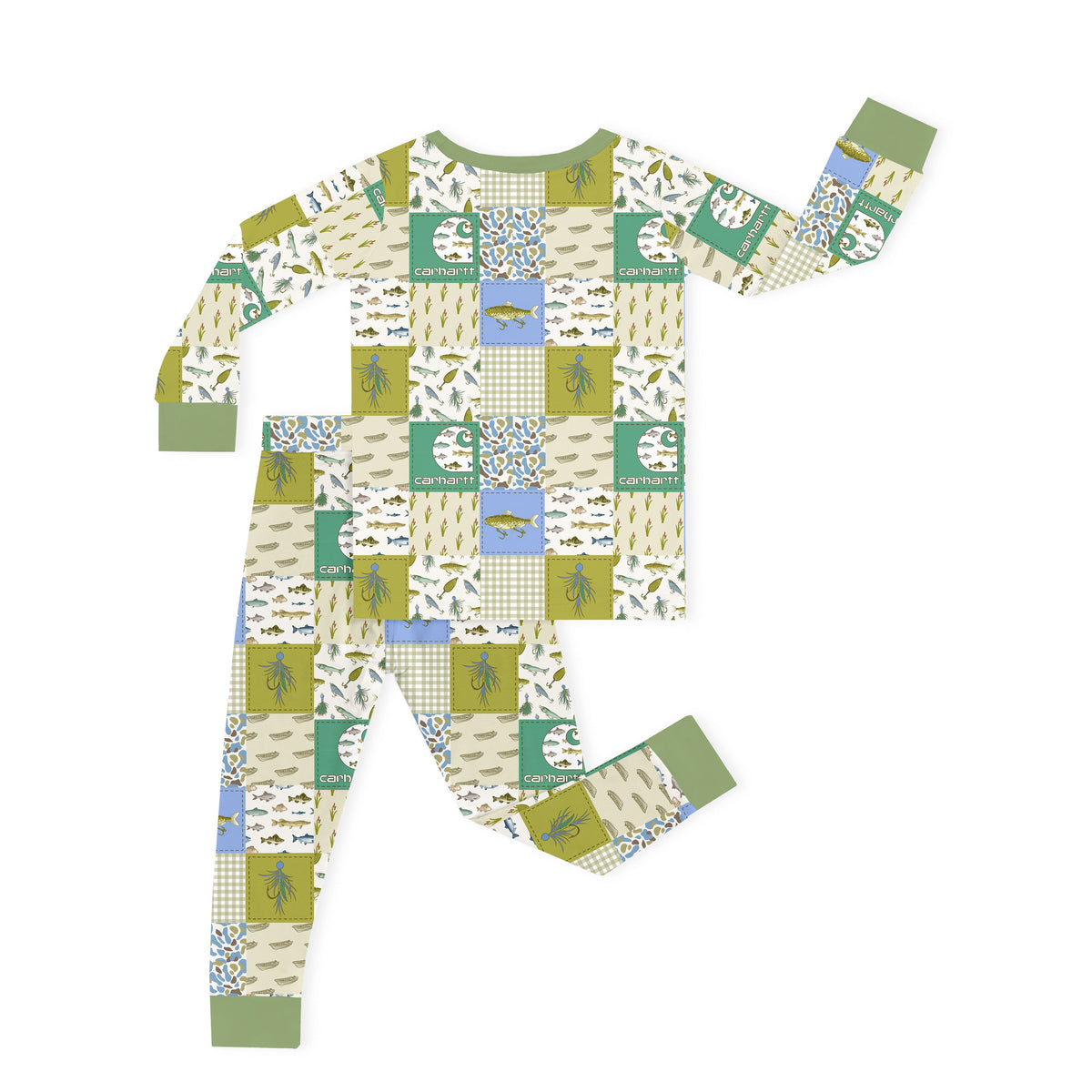 Outdoor Fishing Western Patchwork Kids Two-Piece Pajama Set