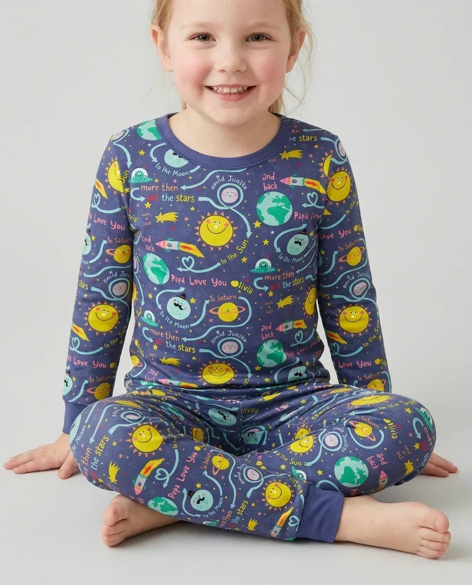 Love to the Moon and Back Bamboo Two Piece Long Sleeve Pajama Set