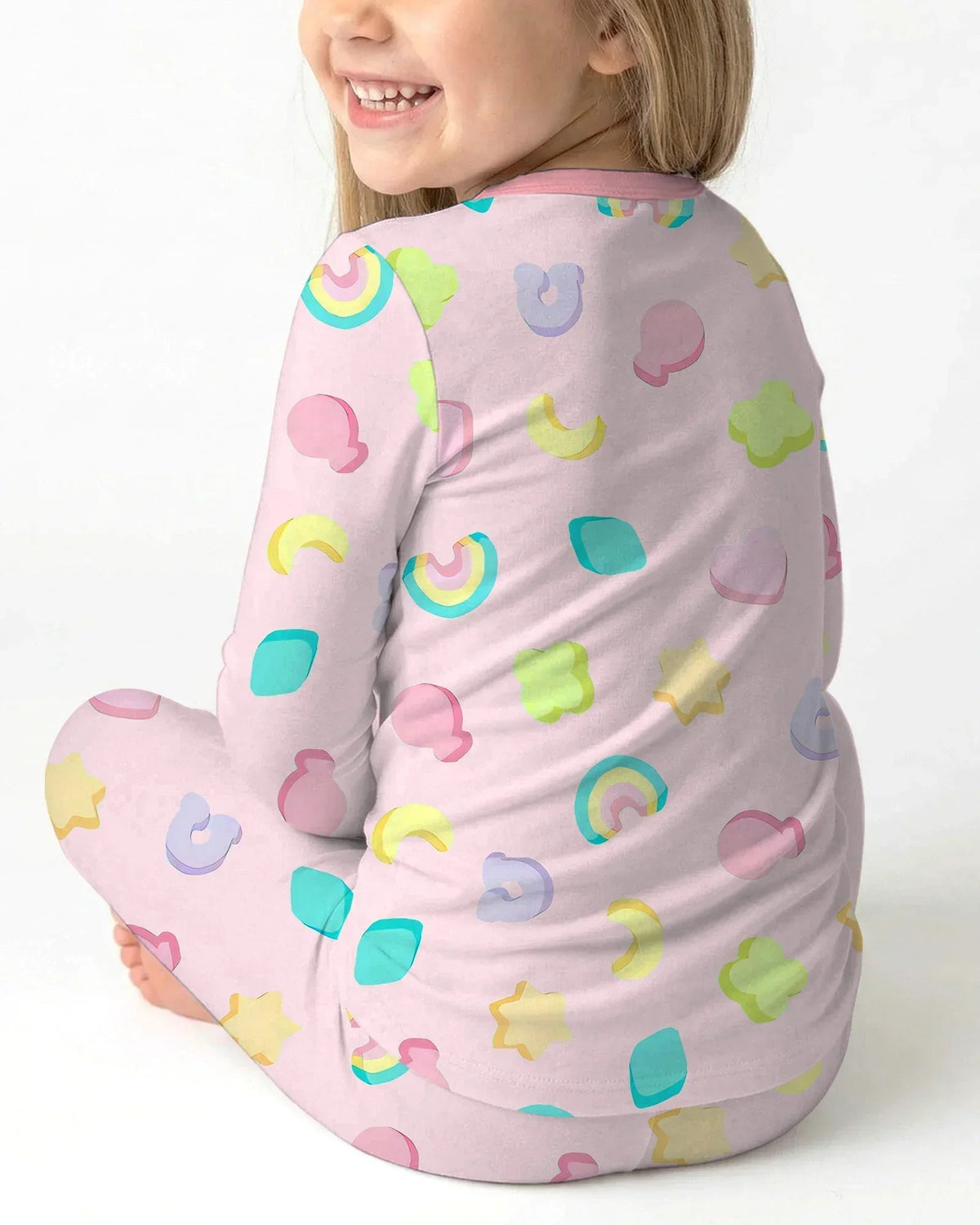 Pastel Lucky Charms Scatter Bamboo Two Piece Long Sleeve Pajama Set
