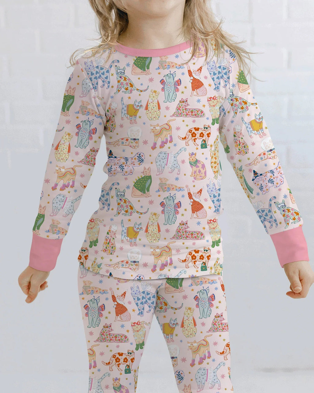 Whimsical Cat Parade Two Piece Long Sleeve Pajama Set