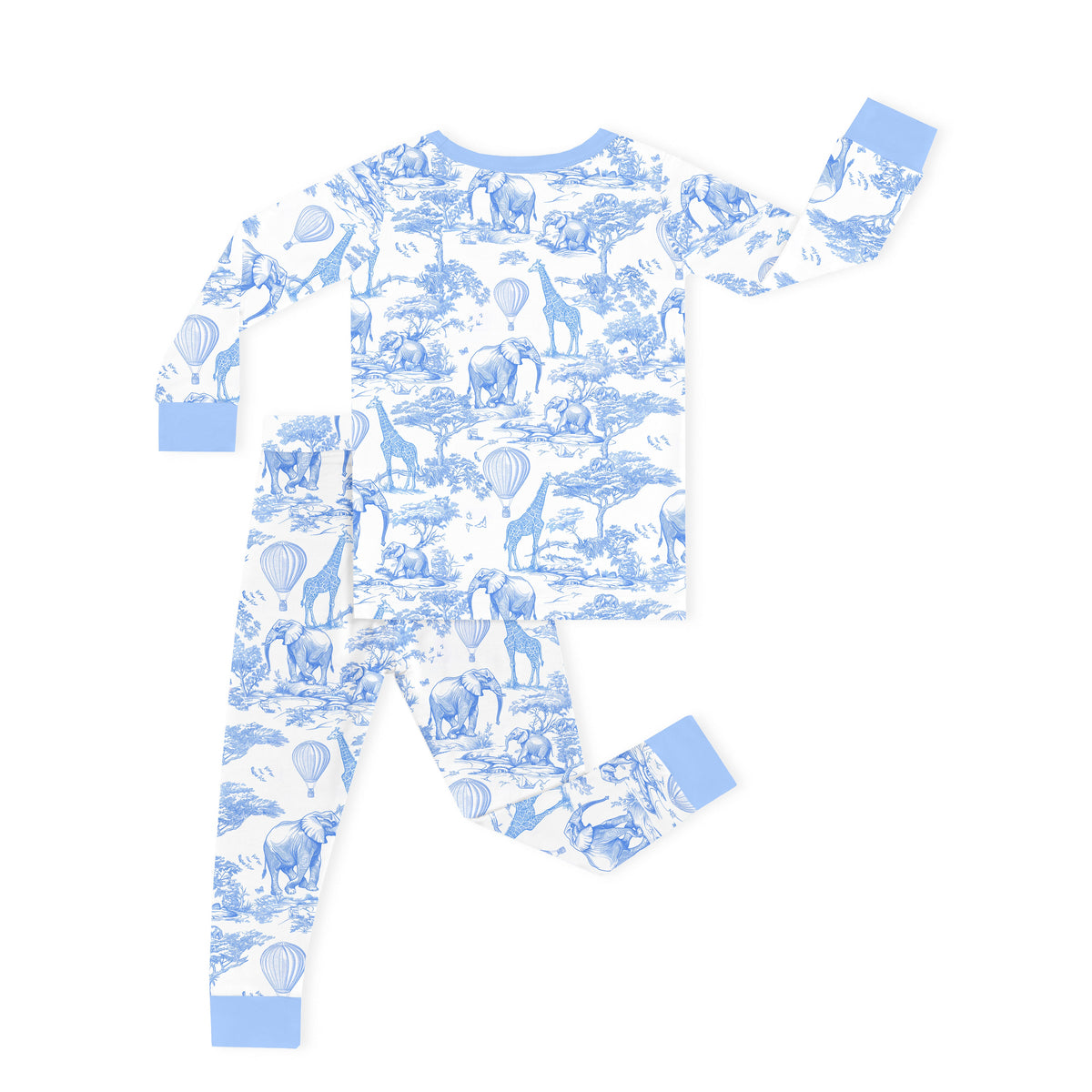 Safari Animal Jungle Sketch Blue Kids Bamboo Two-Piece Pajama Set