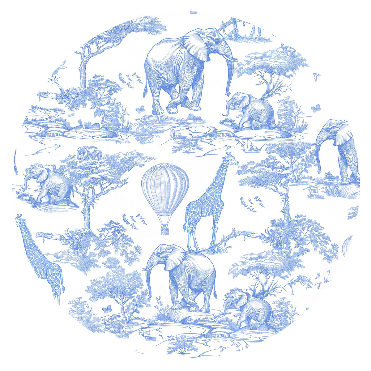 Safari Animal Jungle Sketch Blue Kids Bamboo Two-Piece Pajama Set