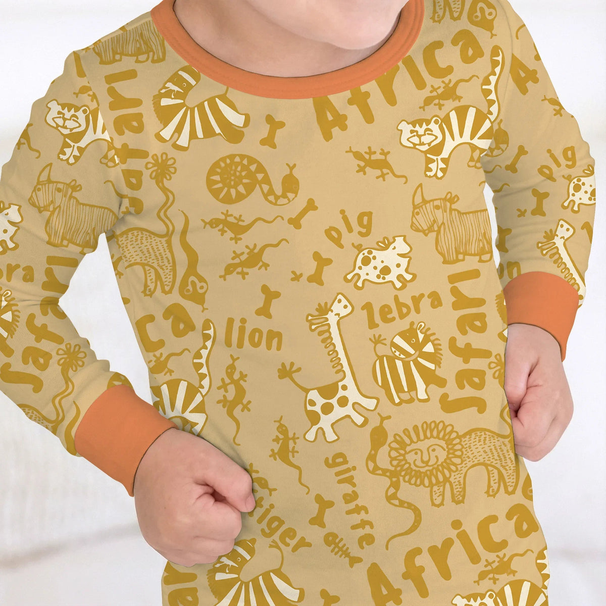 Handdrawn African Animals Bamboo Two Piece Long Sleeve Pajama Set
