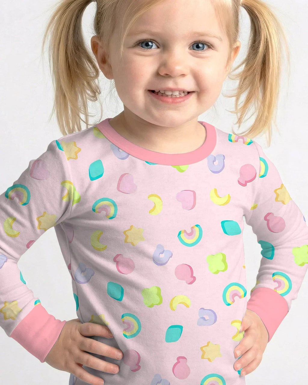 Pastel Lucky Charms Scatter Bamboo Two Piece Long Sleeve Pajama Set