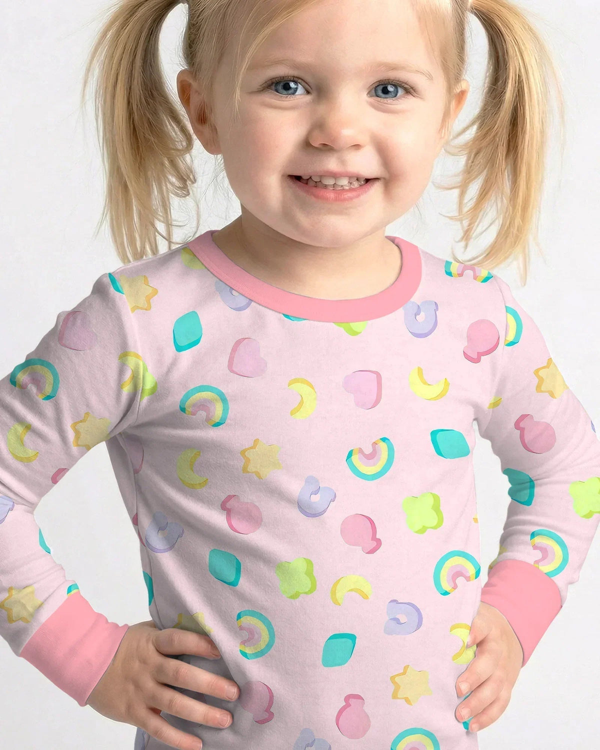 Pastel Lucky Charms Scatter Bamboo Two Piece Long Sleeve Pajama Set