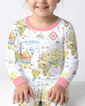 Whimsical World Map Family Matching Bamboo Two Piece Long Sleeve Pajama Set