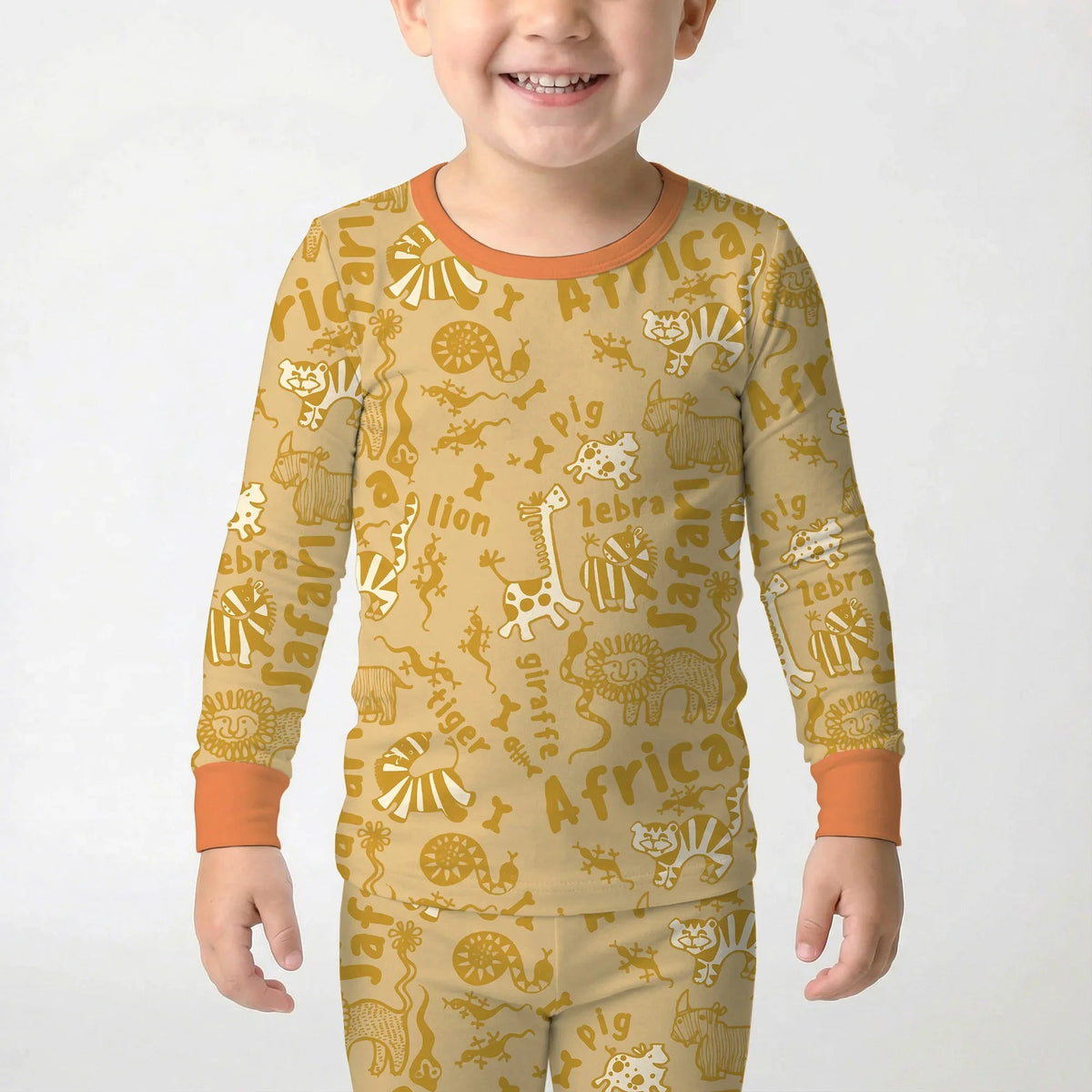 Handdrawn African Animals Bamboo Two Piece Long Sleeve Pajama Set