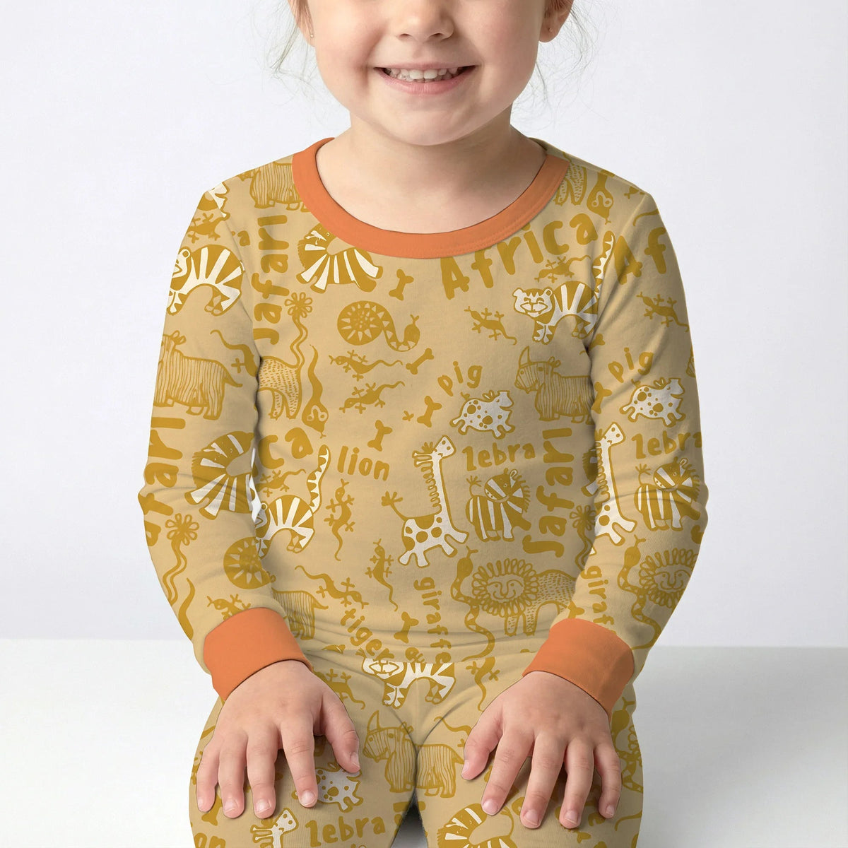 Handdrawn African Animals Bamboo Two Piece Long Sleeve Pajama Set