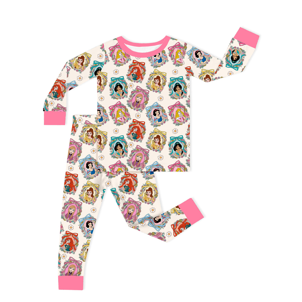 Pink Princess Royal Bow Kids Two-Piece Pajama Set