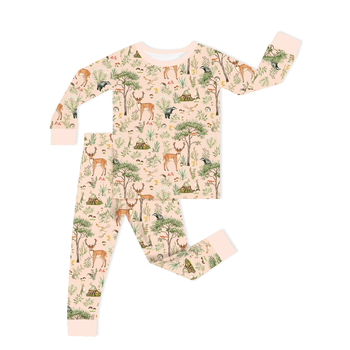 Woodland Forest Deer Meadow Dreams Cream Kids Two-Piece Pajama Set