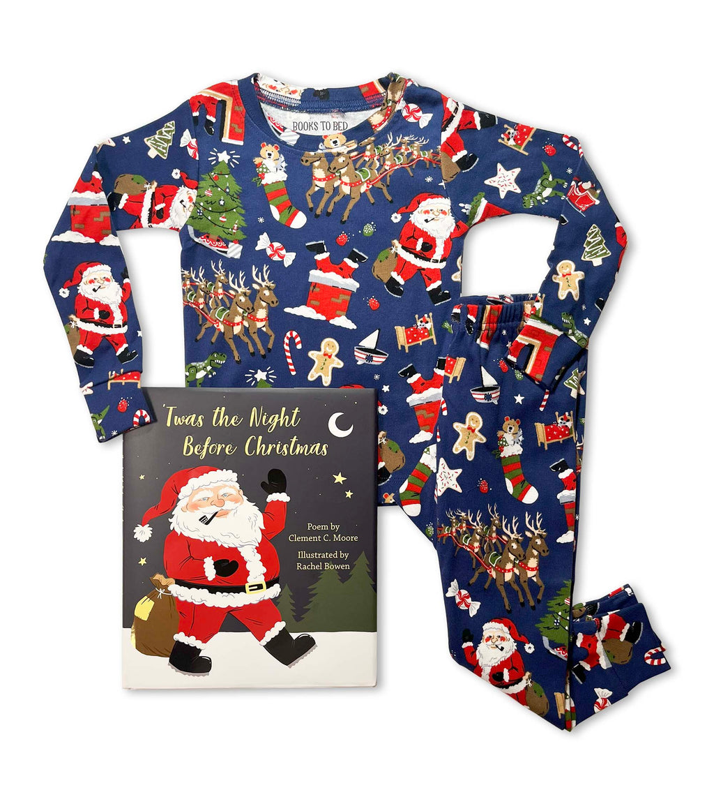 Twas The Night Before Christmas - Navy Flat Pack PJ Set With Book
