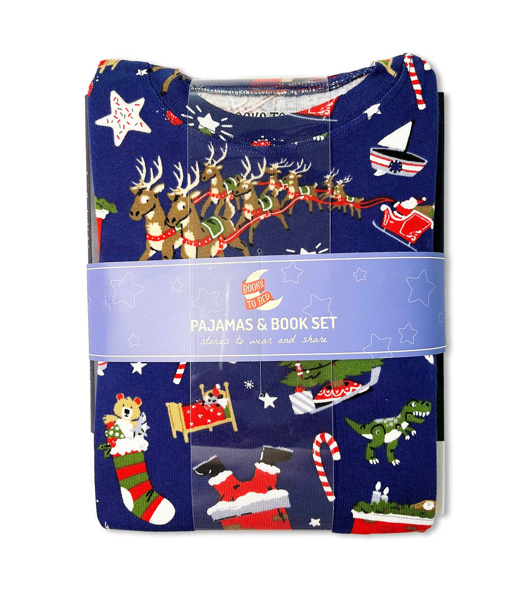 Twas The Night Before Christmas - Navy Flat Pack PJ Set With Book