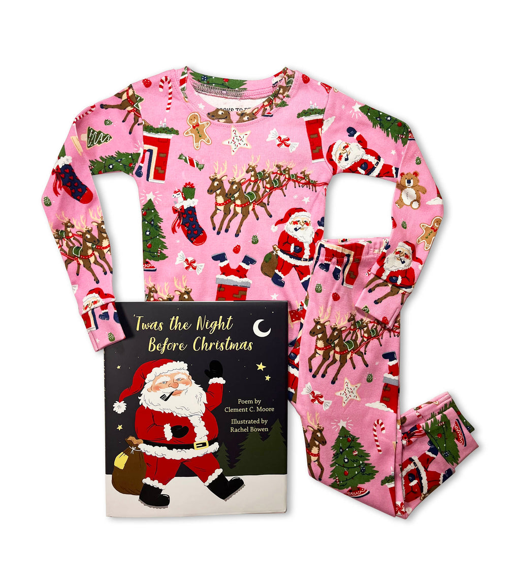Twas The Night Before Christmas - Pink Flat Pack PJ Set With Book
